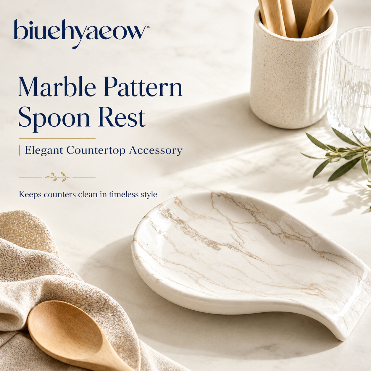 biuehyaeow™ Marble Pattern Spoon Rest | Elegant Countertop Kitchen Accessory
