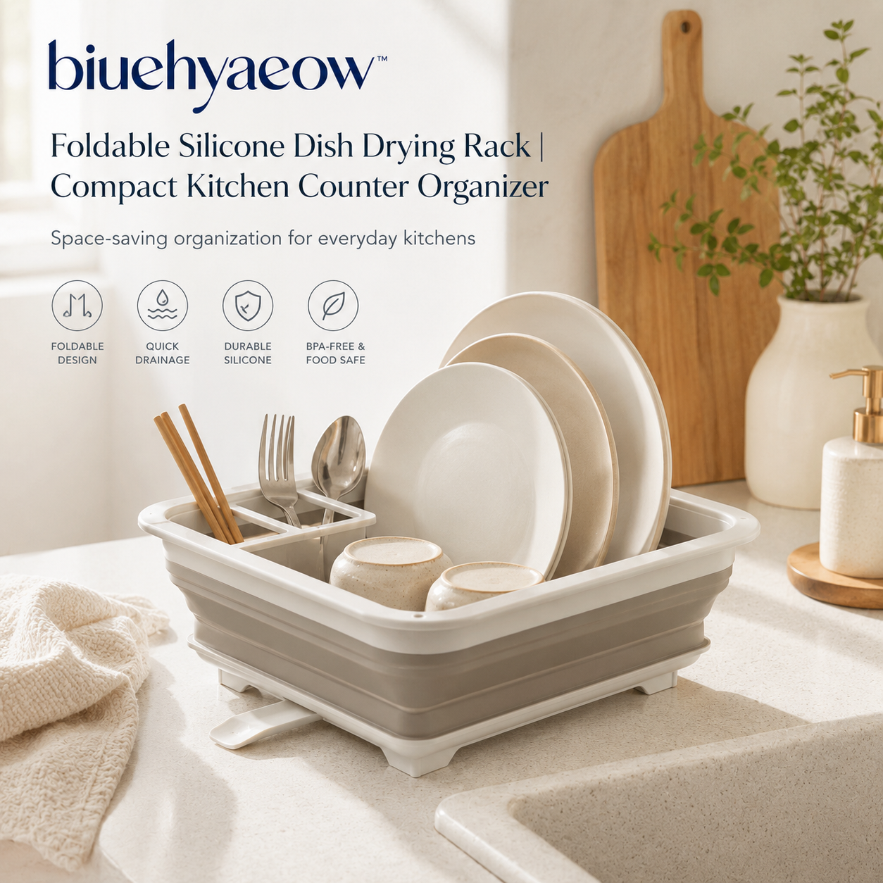 biuehyaeow™ Foldable Silicone Dish Drying Rack | Compact Kitchen Counter Organizer
