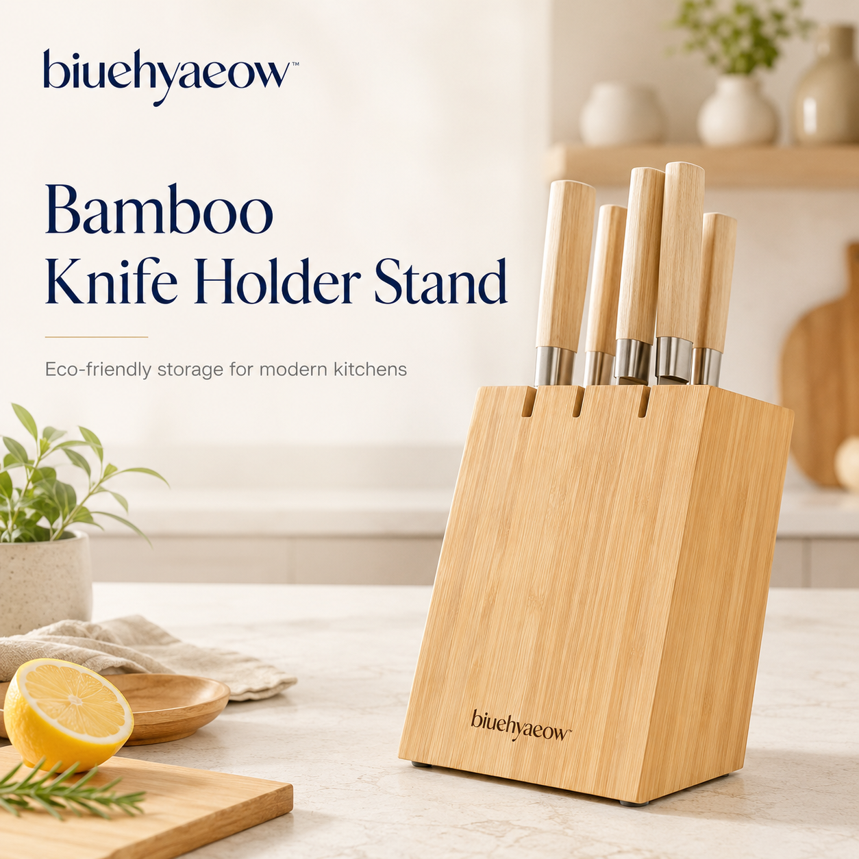 biuehyaeow™ Bamboo Knife Holder Stand | Eco-Friendly Kitchen Storage Organizer