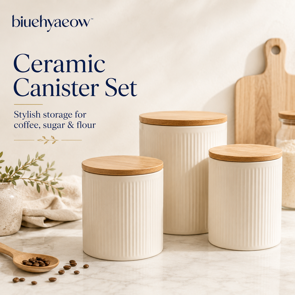 biuehyaeow™ Modern Ceramic Canister Set | Coffee Sugar Flour Kitchen Storage