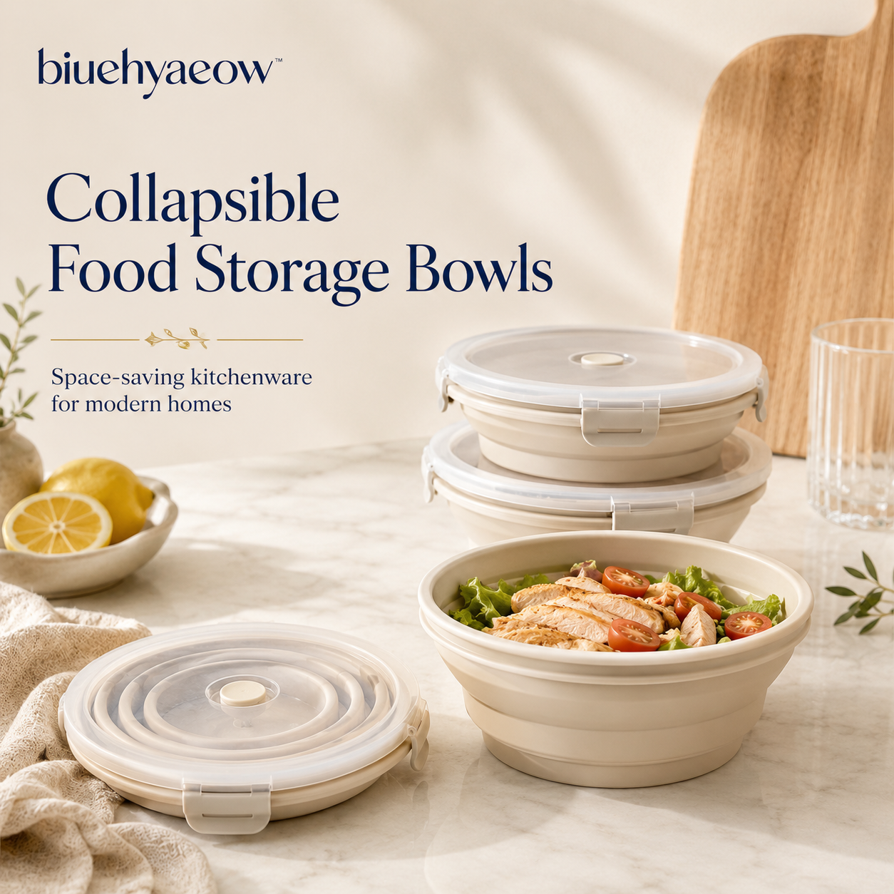 biuehyaeow™ Collapsible Silicone Food Storage Bowls | Space-Saving Kitchenware